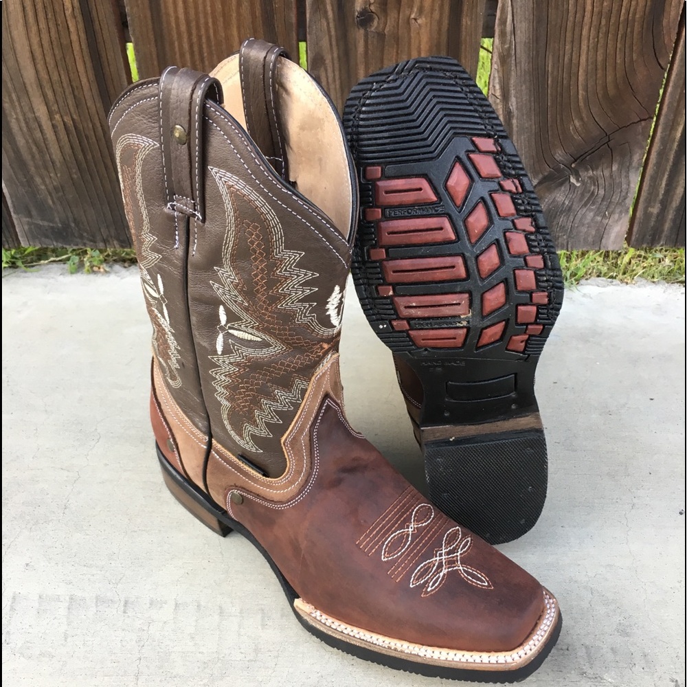 Mens Rodeo Square Toe All Leather Brown Boots - Picture 5 of 5